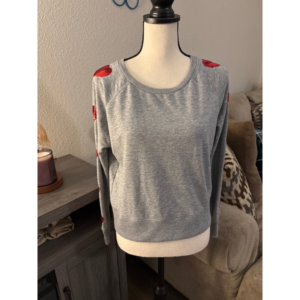 Victorias Secret women's sweater small petite grey sequin‎ red hearts